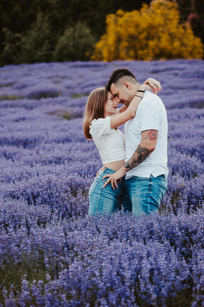 Szerelmes pár a levendula közt